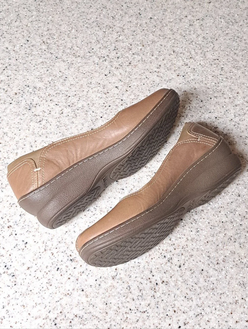 L.L.Bean Leather Split Toe Slip-On Wedge Loafers Brown Comfort Shoes Size 7 W